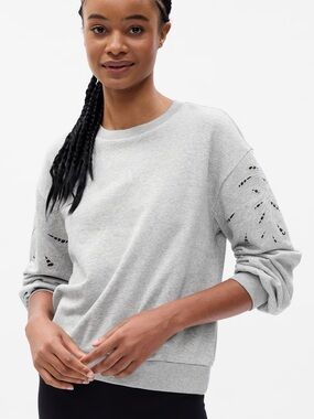 Gap VintageSoft Cutout Eyelet Sleeve Crewneck Sweatshirt - Gray - L